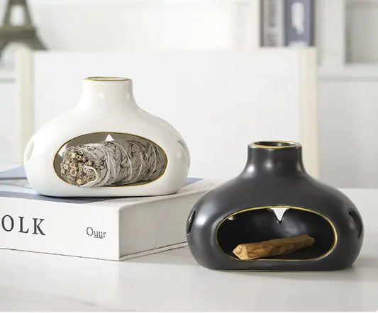 Ceramic Incense Burner with Holy Wood Base